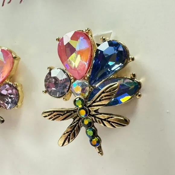 BETSEY JOHNSON Dragonfly Earrings "Buggin Out" Studs Rhinestones w/Gift Box NEW - Picture 5 of 6